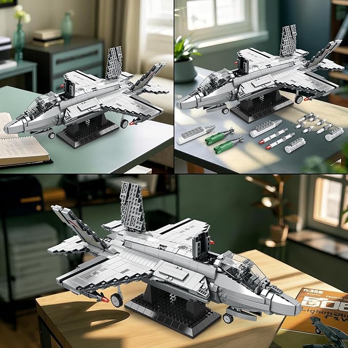Reobrix Military Fighter Jet Building Set 33021 F-35 Lightning II Joint Strike Fighter Airplane Army Toy Sets Plane Toys Model for Adult Ideal Gifts for Men Military Fans