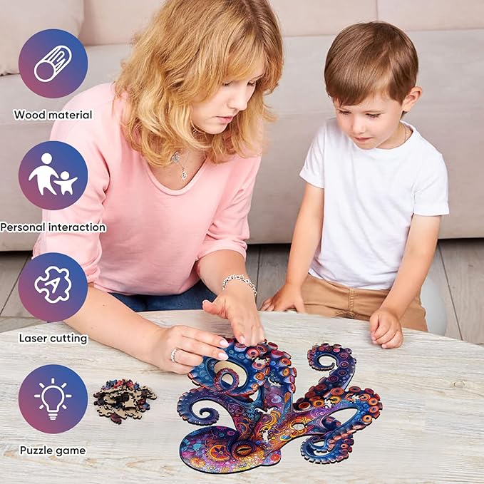 Mys Aurora Octopus Puzzles for Adults 500 Pieces 5MM Thick Wooden Jigsaw Puzzles Unique Shape Puzzle Ocean Wood Puzzles for Adults and Kids Birthday Gifts Family Game 17 * 17inch