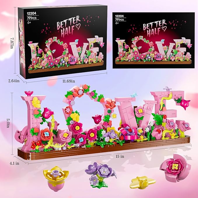 Heart Ornament Building Toy KitLove Shaped Flowers Building Set791PCS Flowers Roses Botanical Plant DIY Collection for Adults Kids Girls and BoysHome Decor Gift for Birthday Valentines