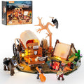 Cowboy Camp Lighting Building-Bricks Set - The Old West Shelter with Covered Wagon and Horse 542 Pcs Collection Display Set for Adults and West Lovers