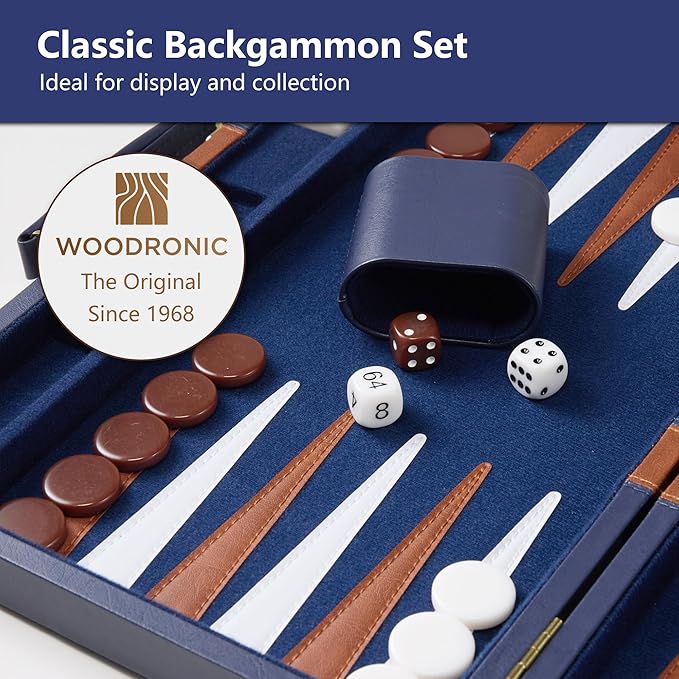 15 inch Backgammon Sets for Adults - Classic Board Game with Premium Sea Blue Leather Case - Travel Backgammon Set for 2 Players - Portable Strategy Board Games for Gifts &amp Family Fun
