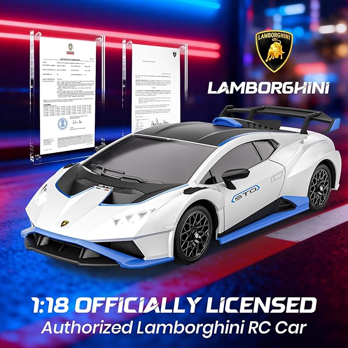 Lamborghini Remote Control Car 1:18 Scale Officially Licensed Lamboghini Toy Car Cool RC Cars Toys for 4 5 6 7 8 9 10 11 12 Year Old Boys Kids Adults Gifts 15km/h Fast RC Drift Car (White)