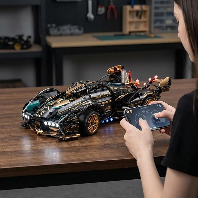 RC Building Blocks for Adults 1314PCS 1:14 Scale Supercar Model with APP Control LED Lights Motorized STEM Toy Sports Car Build Your Own RC Car Kit