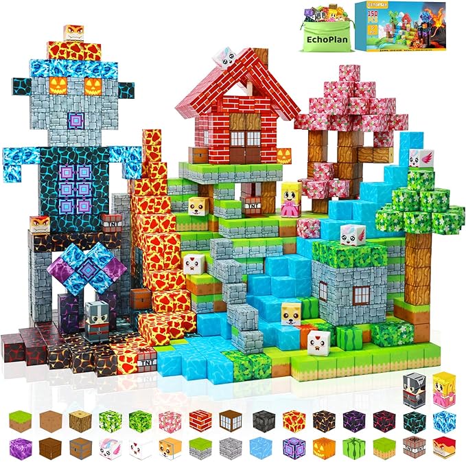 EchoPlan 150PCS Magnetic Blocks Magnetic Building Blocks STEM Constructions Magnet Blocks for Boys Girls Age 3 4 5 6 7 8 9 10 Sensory Stacking Toy Christmas Birthday Gifts for Kids 1 Large Size