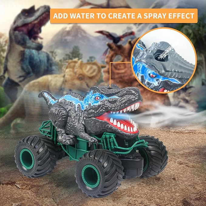Dinosaur Remote Control Car 2.4GHz RC Mega Monster Truck Toys for Toddlers Dinosaur Toys with Light Sound Spray Christmas and Birthday Gifts for 3 4 5 6 7 8-12 Kids BoysAll Terrain RC Cars