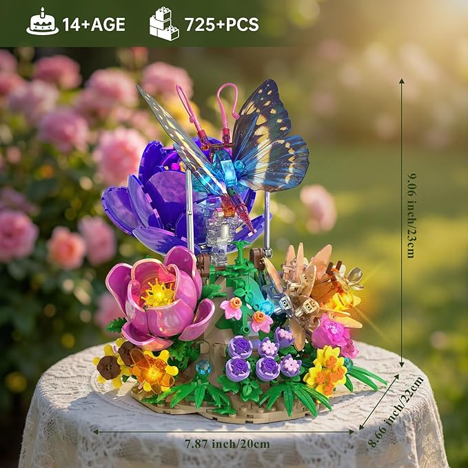 Butterfly Building Sets with Moving Wings &amp LED Lights Botanical Flowers Collection Building Blocks for Adults Butterfly Gifts Model Building Kits for Mom Girlfriend Wife on Birthday Valentine's