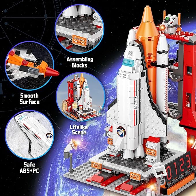 Space Exploration Shuttle Toys 12-in-1 STEM Aerospace Building Kit Toy Rocket Building Kit Toy with Launcher Astronauts Airplane Rocket Gift for 6 7 8 9 10 11 12+ Years Old 855 Pcs