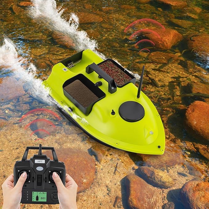 RC Bait Boat 600m/1968ft Long-Distance Control Surf Fishing Bait Boat 4.4LBS Loading Capacity with Dual 5200mAh Battery and LCD for Lake/Ocean Angling Auto Navigation (Green)