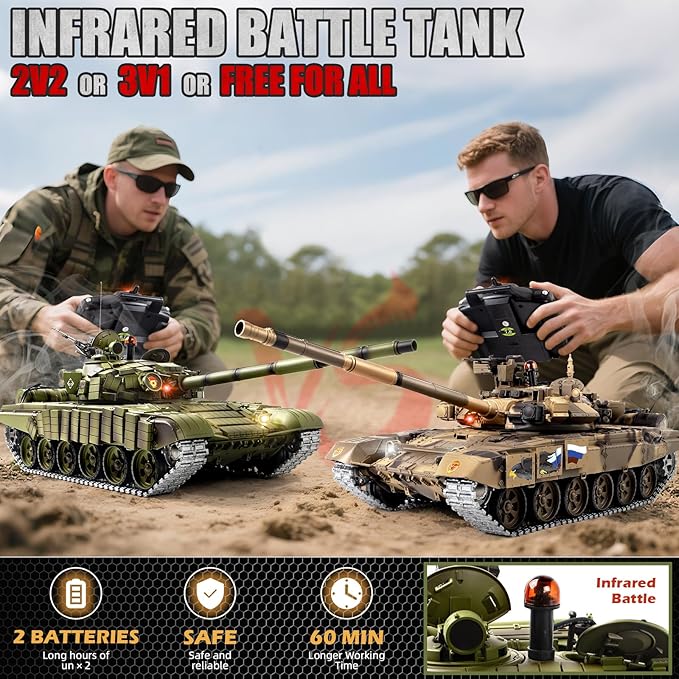 1/16 RC Tank Heng Long Soviet Union T-72 model Army Toy with Smoke Sound Light 2.4G Remote Control Tank That Shoot with Upgraded Metal Track Idler and Sprocket Wheel Steel Gearbox Two Batteries
