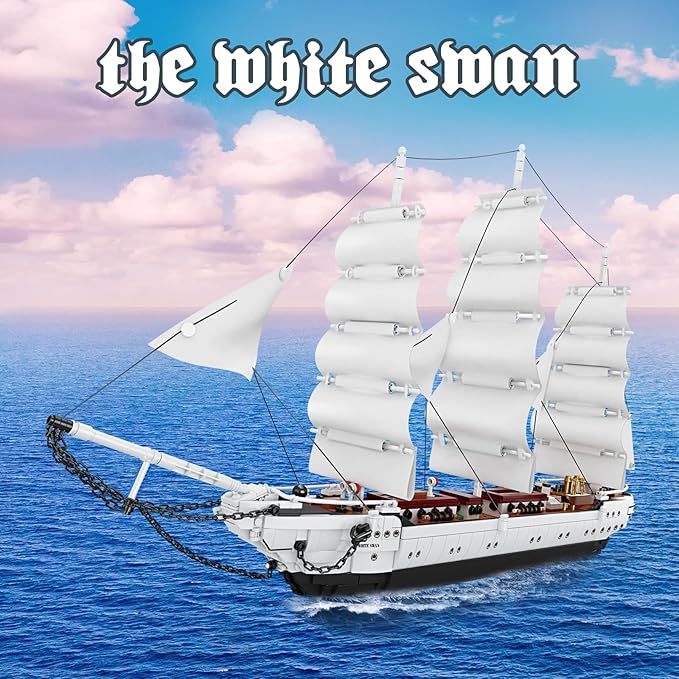 JMBricklayer Ship Building Toy - Building Sets for Adult 40104 White Swan Model Ship Attractive Showroom Decoration Pirate Ship &amp Nautical Adventure Experience Construction Toys