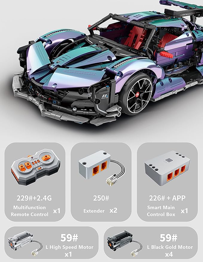 Super Sports Car Building Blocks Set 1:10 Apollo IE Raceing Car Model Building Race Engineering Toy for Adults Remote Control Drifting Hypercar with 5 Motors(2036 PCS)
