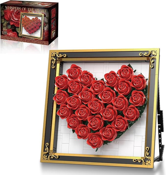 Red Rose Building Set Compatible with Lego Flowers Bouquet Botanical Collection Wall &amp Table Art Decor for Lover Adults Girls -1871PCS