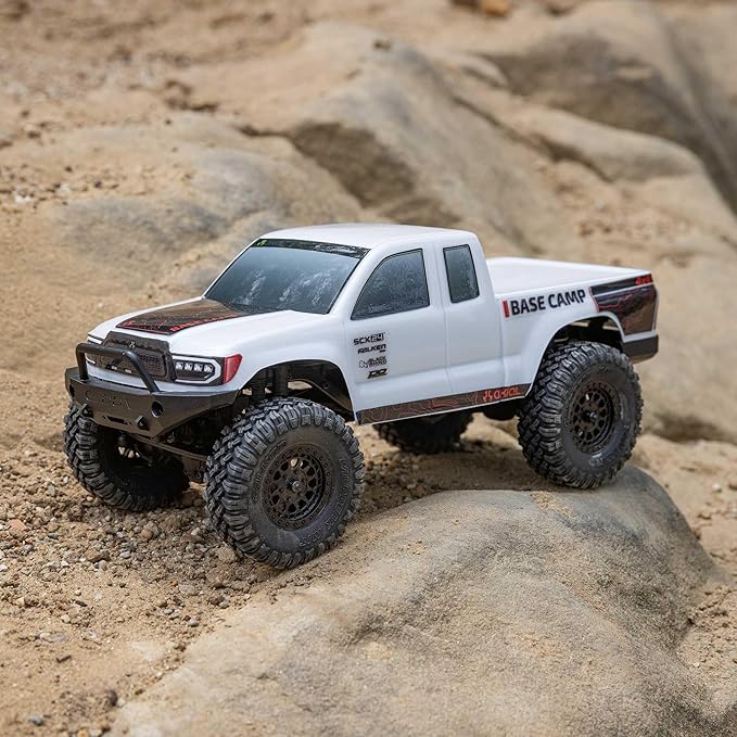 Axial RC Truck 1/24 SCX24 Base Camp 4x4 Rock Crawler Brushed RTR(Everything Needed to Run is Included) - White AXI-1219T1