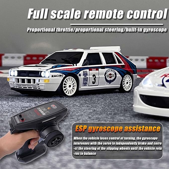 LDRC 2802PRO 1/28 Mini RC Drift Car GTR 2.4GHz 4WD RTR with Gyro and 4PCS Drift Tires Racing Radio Control Cars (White)