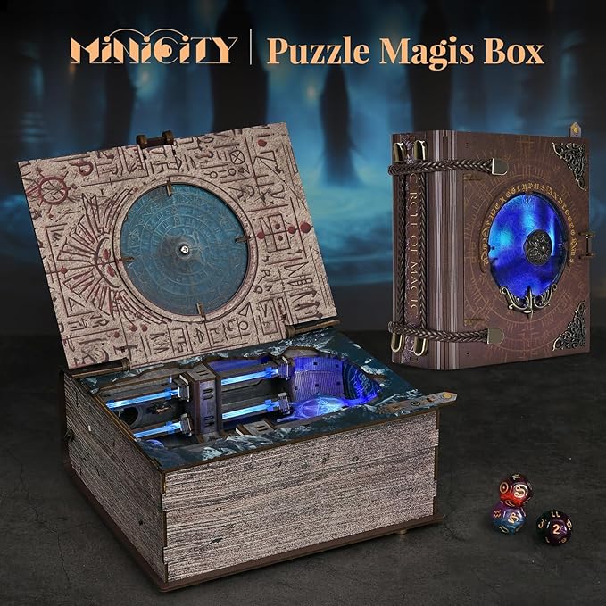Book Nook Kit with LED Light Miniature House Kit for Birthday 3D Wooden Bookends Puzzle Bookshelf Decor for Adults Teens Beginners (Circle of Magic)