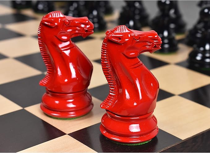 RoyalChessMall-4.1 Pro Staunton Weighted Red &amp Black Painted Wooden Chess Pieces Only Set