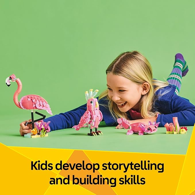 LEGO Creator 3 in 1 Wild Animals: Pink Flamingo Animal Building Toy - Playset with 3 Build Options Pink Flamingo Cockatoo or Axolotl - Learning Toy for Kids Ages 8+ - 31170