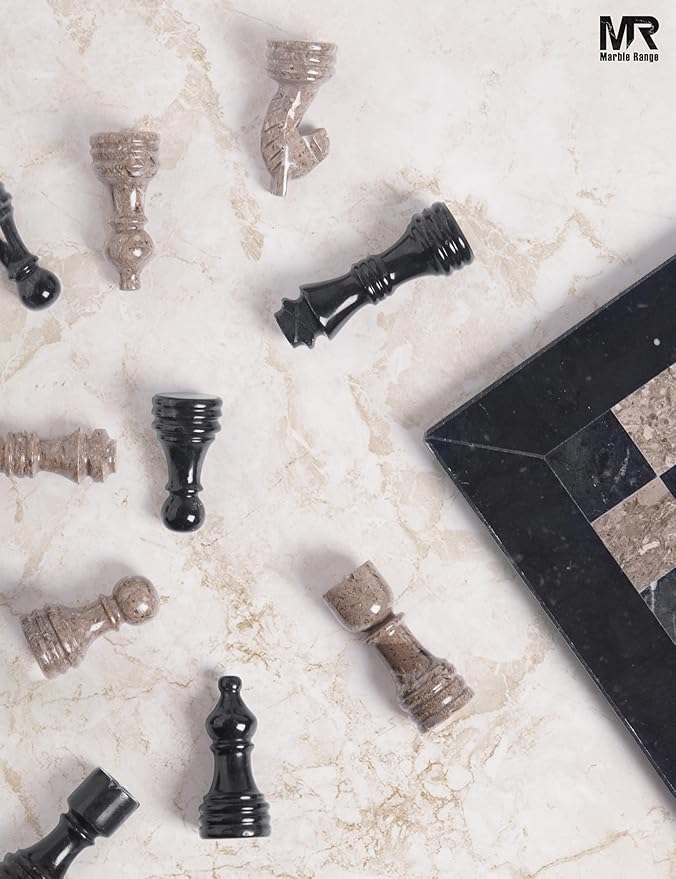 Marble Chess Set for Adults 12 Handmade Black &amp Oceanic Board Game with 32 Chess Pieces 2 Extra Queens &amp Storage Box Luxury Travel Game Elegant for Home Decor