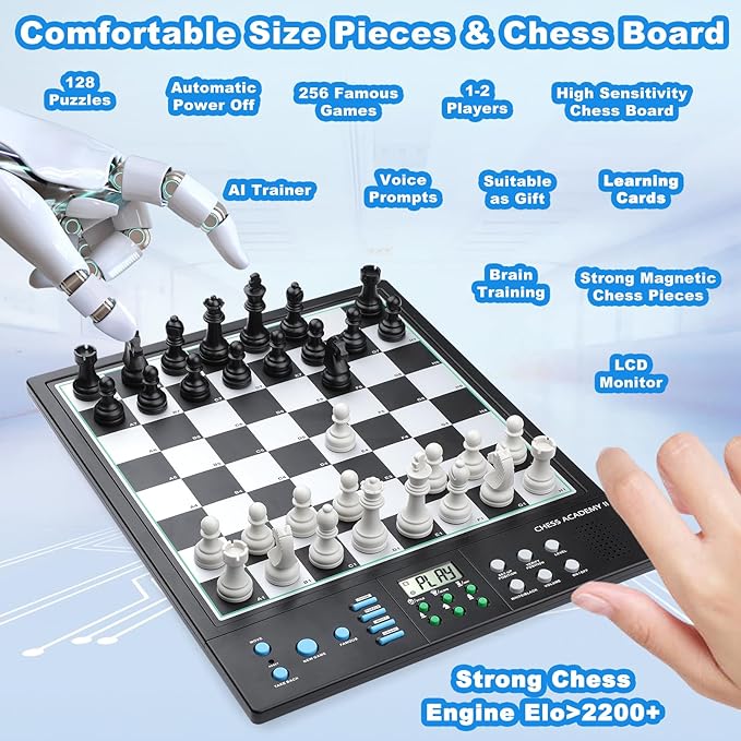 LC2B Advanced Electronic Chess Set with ELO 2200+ Engine &amp Talking AI Tutor Comfortable Size Electronic Chess Board Perfect for Chess Lovers Smart Computer Chess Game Set with Strong Magnet(Blac