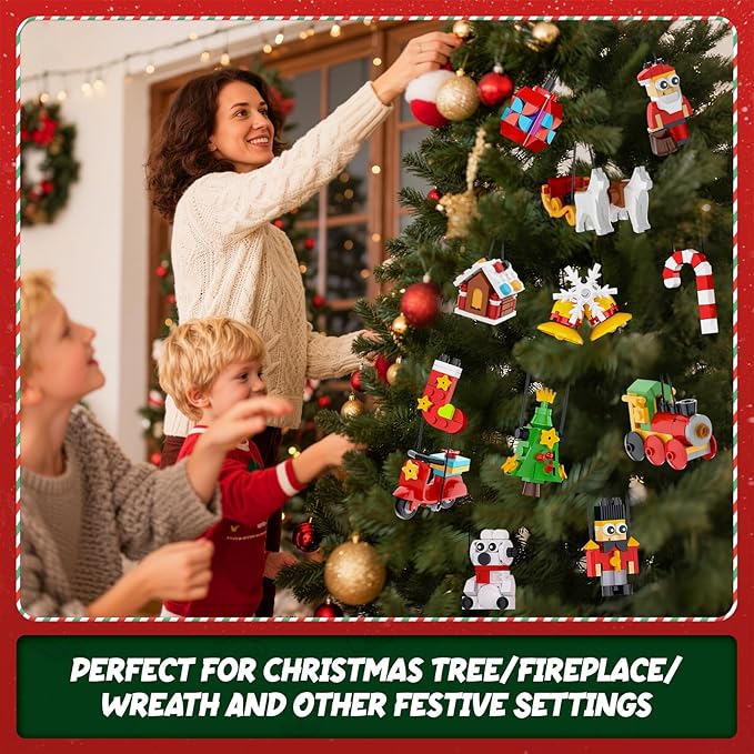 Christmas Advent Calendar 2025 Building Sets 24 Packs Christmas Ornaments Building Kit Christmas Tree/Santa/Reindeer/ Gingerbread/Penguin/Nutcracker/Snowflakes Xmas Gifts for Party Favor Kids 6+