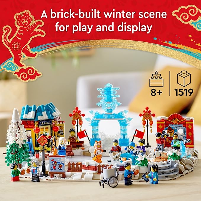 LEGO Lunar New Year Ice Festival 80109 Building Kit Gift Toy for Kids Aged 8 and Up Building Set Featuring a Detailed Winter Scene Chun Ice Sculpture 13 Minifigures and More (1519 Pieces)