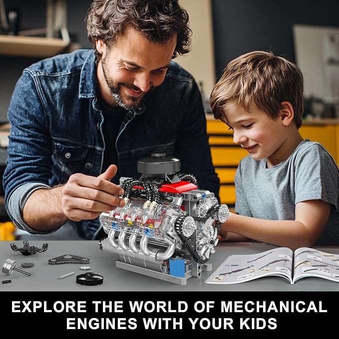 Mould King 10171 V8 Engine Model Kit That Works 8 Cylinder Car Engine with Motor Building Blocks Collectibles for Adults STEM Build Set (487 Pieces)