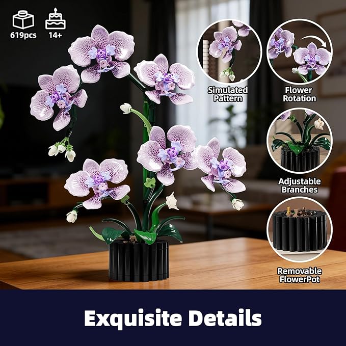 Botanicals Orchid Building Set for AdultsFake Orchid Artificial Plant Collection for Home Office Desk DecorIdeal Gifts for Mother's Day Anniversary Birthday for Ages14+