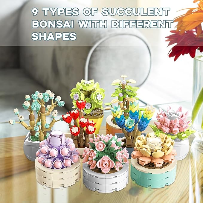 JMBricklayer Flowers Succulents Botanical Valentines Building Sets Plants Office Home Decor Succulents Bonsai Building Toys Creative Flowers Building Project for Adults Gifts Ideas for Girls Women