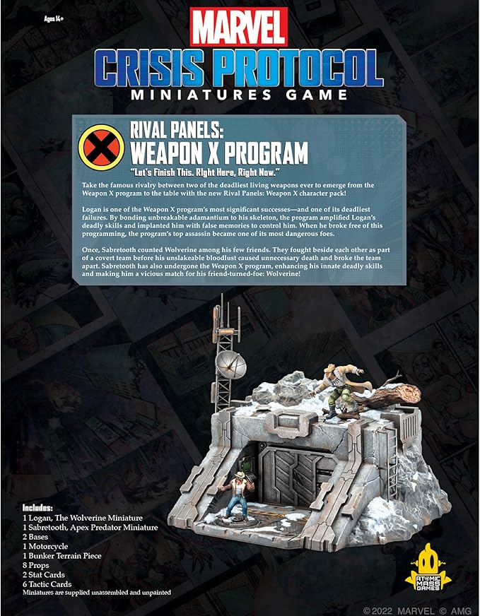 Marvel: Crisis Protocol Weapon X Program RIVAL PANELS - The Deadly Rivalry Unleashed! Tabletop Superhero Game Ages 14+ 2 Players 90 Minute Playtime Made by Atomic Mass Games