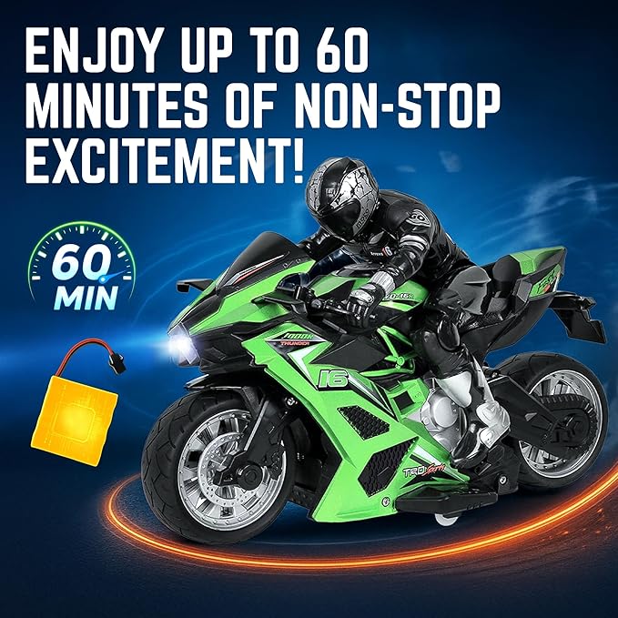Liberty Imports 2.4G RC Remote Control Stunt Motorcycle with Riding Figure 1:10 Scale High Speed Cross Country 360 Degree Rotation Drift Shockproof Racing Motorbike (Green)