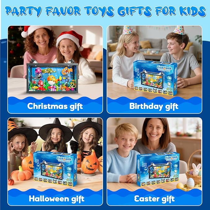 8 in 1 Aquarium Building Sets with Light Compatible with Lego Fish Tank Building Kits Including Sharks Turtles Octopus Sea Animal Party Favor Toys for Boys Girls Kids Aged 8-12 640PCS