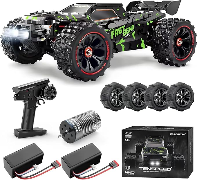 1/14 Brushless RC Cars for Adults Fast 50+ mph RC Trucks 4x4 Offroad Waterproof Electric Powered High Speed Remote Control Car Fast Extreme All Terrain RC Truggy with 3S Battery for Snow Sand