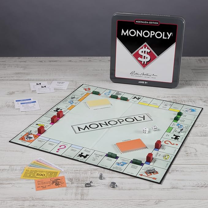 Monopoly Nostalgia Edition Board Game in Collectible Tin by WS Game Company - Vintage Style Property Trading Board Games for Ages 8+