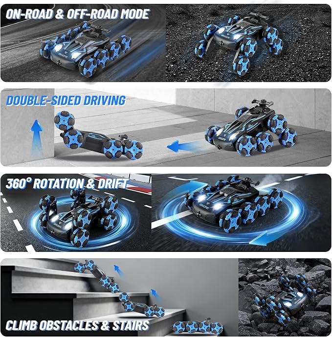 8WD Remote Control Stunt Car with Music Light Mist Spray RC Drift Car Toys for Kids 6+ 2.4GHz Remote Double Sided Driving 360° Spins Off-Road Stunt Vehicle Birthday Gifts for Boys Girls