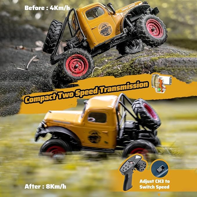 EAZYRC FMS FCX24 Power Wagon 1/24 RC Crawler Brushed 4x4 RTR Rock Crawler with Portal axle 2-Speed Transmission PC Hard Body – RC Car for Adults and Gift