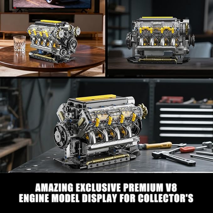 V8 Engine Model Kit That Runs Visible Mini Car Motor Building Blocks Set for Adults Compatible with Lego STEM Physical Science Educational Toy for Teens Boys 14+ (905 PCS)