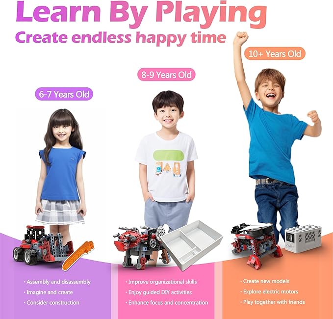 Robot B STEM Kits - Includes Large Storage Organizer 8 in 1 Electric Monster Truck Building Toys for Kids 6-8 8-10 Educational Construction Science Kit for Boys 6-12 Christmas Birthday Gift