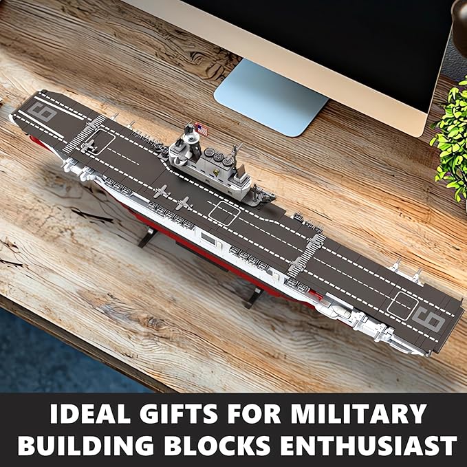 MEOA USS Enterprise Aircraft Battleship Building Toys 1883PCS WW2 Army CV-6 Carrier Building Blocks with Molded Airplane &amp Display Stand Military Navy Ship Model for Adults