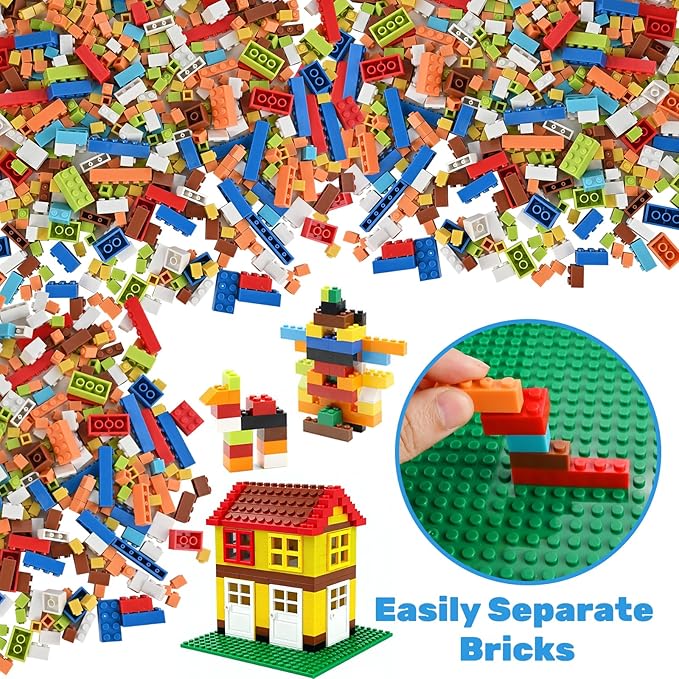 1600 PCS Building Bricks Set Classic Bulk Building Blocks Compatible with All Major Brands Includes 3 Baseplates 53 Wheels Doors Windows Accessories Creative STEM Construction Toy Gift for Kids