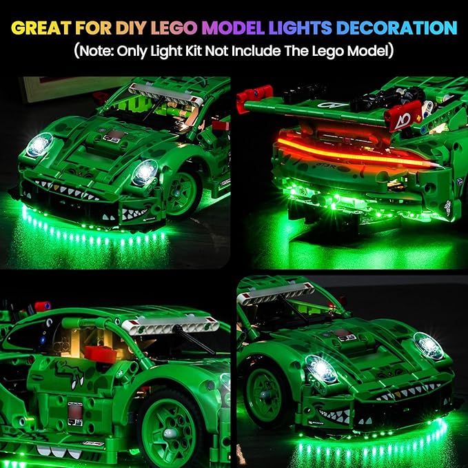 Upgraded Led Light Kit Compatible with Lego Porsche 911 GT3 R Rexy AO Racing Car Building Set Lights Decoration Compatible with Lego 42224 Best Gifts for Adults (Model Not Included)