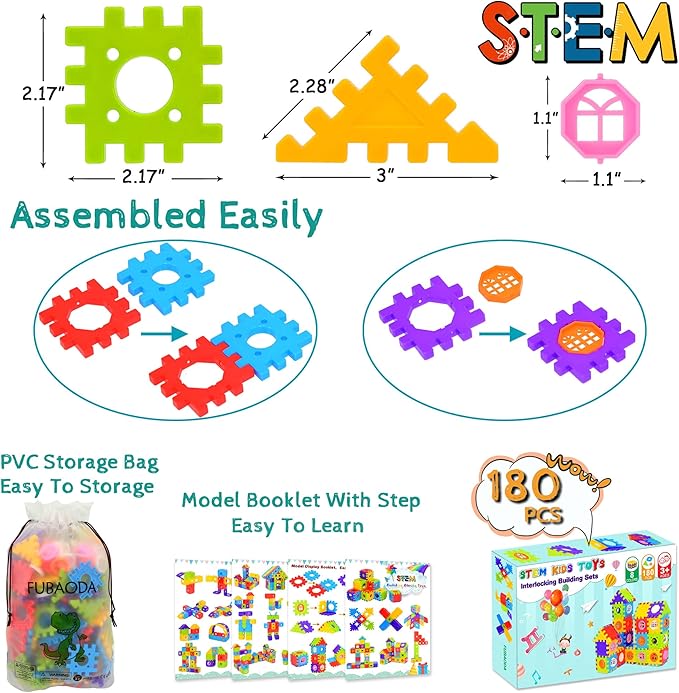 FUBAODA Building Blocks for Toddlers &amp Kids 180 Pcs Toy Building Sets – STEM Building Toys –Interlocking Building Blocks for Toddlers and Kids