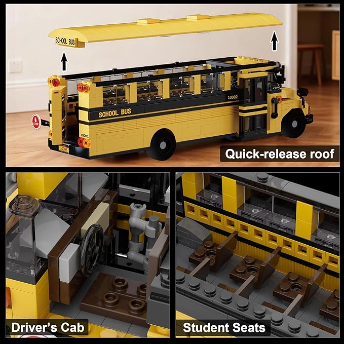 School Bus Building Block Set STEM Educational Construction Vehicle Model Compatible with Lego Yellow School Transport Bus Brick Kits Gift for Adults Teens 14+ 788 PCS