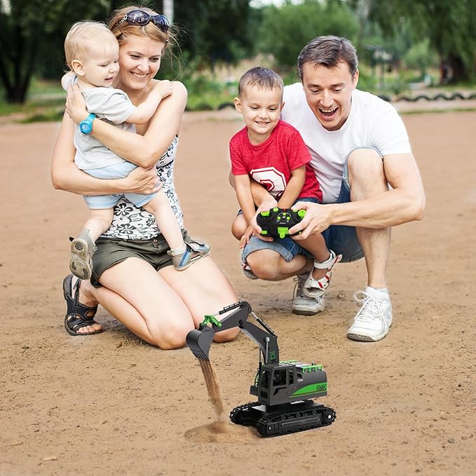 Remote Control Excavator Toys for Boys 4-7 Yrs Old - Best Birthday Gift for Kids Age 3 5 8 9 10+ Metal Shovel Construction Vehicles with Light Sound Rechargeable RC Tracked Digger