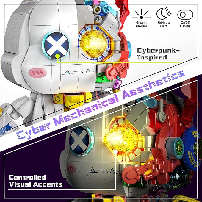 Mechanical Bunny Rabbit Building Set with LED Light-Up Eyes &amp Display Stand Poseable Cyberpunk Robot Animal Building Toy Model Kit for Kids Teens Ages 8–12 Birthday STEM Gift for Boys Girls 137