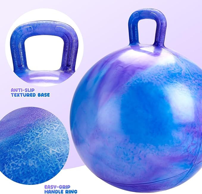 PlayZap Glow in The Dark Hopper Ball for Kids 6-12 Night Light Bouncy Ball with Handle 20 Inch Inflatable Hippity Hop Jumping Hopping Toys Girls Boys Gifts for Indoor Outdoor
