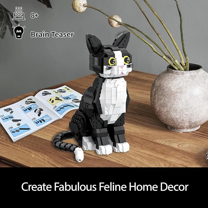 Tuxedo Cat Building Blocks Cat Building Sets for Adult Teens Ages 18+ DIY Crafts Kit for Home Decor Living Room or Bedroom Cats Figure Toy for Home Office or Room Decor Gift for Cat Lovers