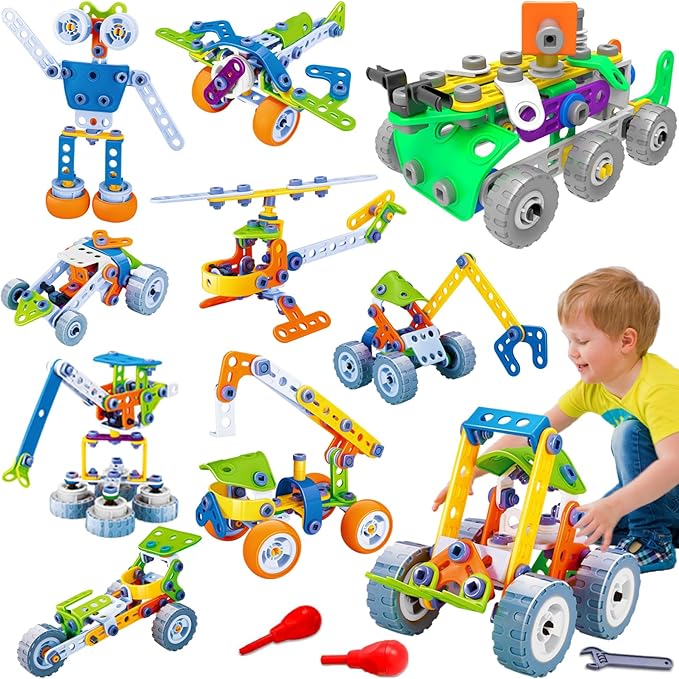 MOONTOY 11 in 1 STEM Kits Building Toys for Kids Ages 4-8 5-7 Stem Toys for 4 5 6 7 8 Year Old Boy Birthday Gift Educational Construction Set for Boys 4-6 6-8 5-8 Creative Learning Engineering Game