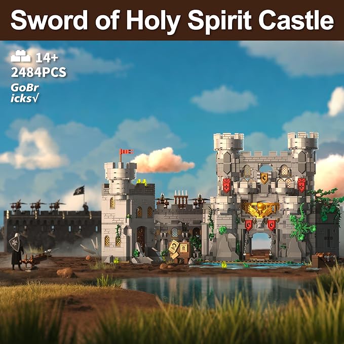 Medieval Castle Building Blocks for Adults Toy Buildings Set 2 in 1 Folding Model Kits for Teens Boy Girl 14+ Home Office Decor Birthday Sword of Holy Spirit Castle 2484PCS