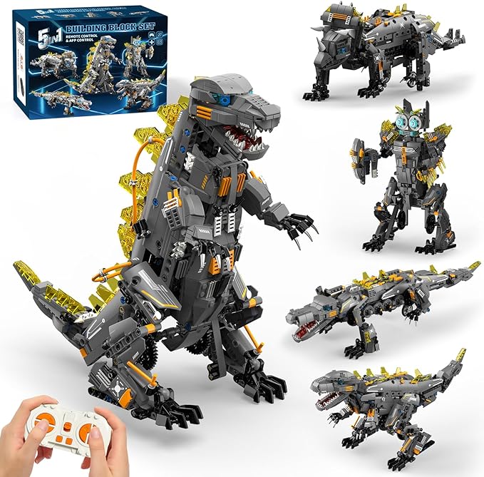 Dinasour Toys for Kids Building Set 935 PCS App &amp Remote Control Robotics Kit 5-in-1 Tyrannosaurus/Triceratop/Crocodile/Robot/Monster STEM Toys for Boys Girls Age 6 7 8 9 10 11 12+ Year Old