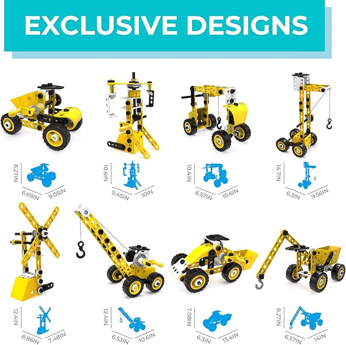STEM Toys Kids Building Toys – 100 Piece 8-in-1 DIY Learning Construction Toy Set Educational Kids Building Toys for Boys and Girls Mechanical Engineering Gifts Sets for Ages 5 6 7 8 9 + Years Old